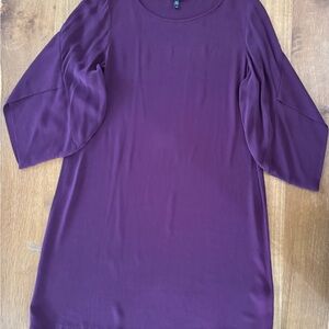 Eileen Fisher Purple Midi Dress 100% Silk Loose Bell Sleeve